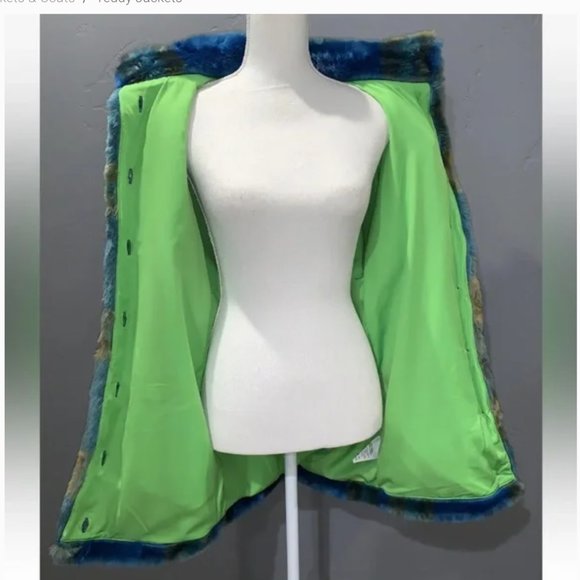 Nike Faux Fur Plaid Jacket Blue Green oversized Sportswear streetwear - Picture 3 of 11